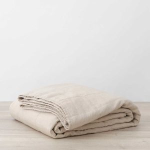 Quilted Linen Bedcover in Natural