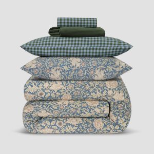 Fern Green Gingham Linen Blend Bedding Set