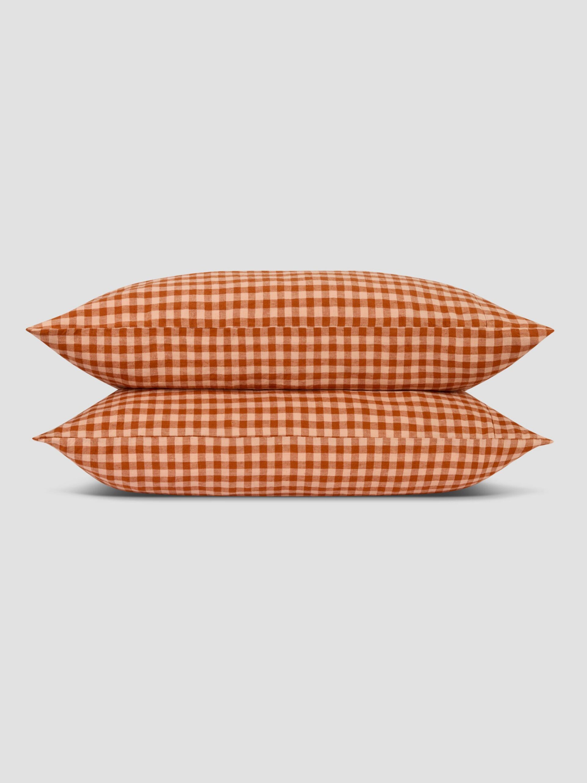 Cinnamon Gingham Linen Blend Pillowcase Pair - Image 2