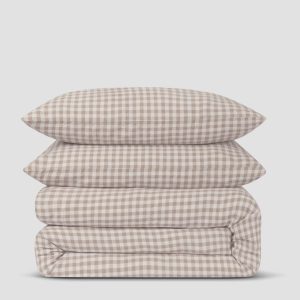Mushroom Gingham Linen Blend Bedding Set
