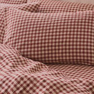 Rhubarb Gingham Linen Pillowcase Pair