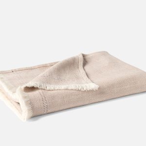 Warm Beige Herringbone Textile Throw Blanket for Everyday Comfort
