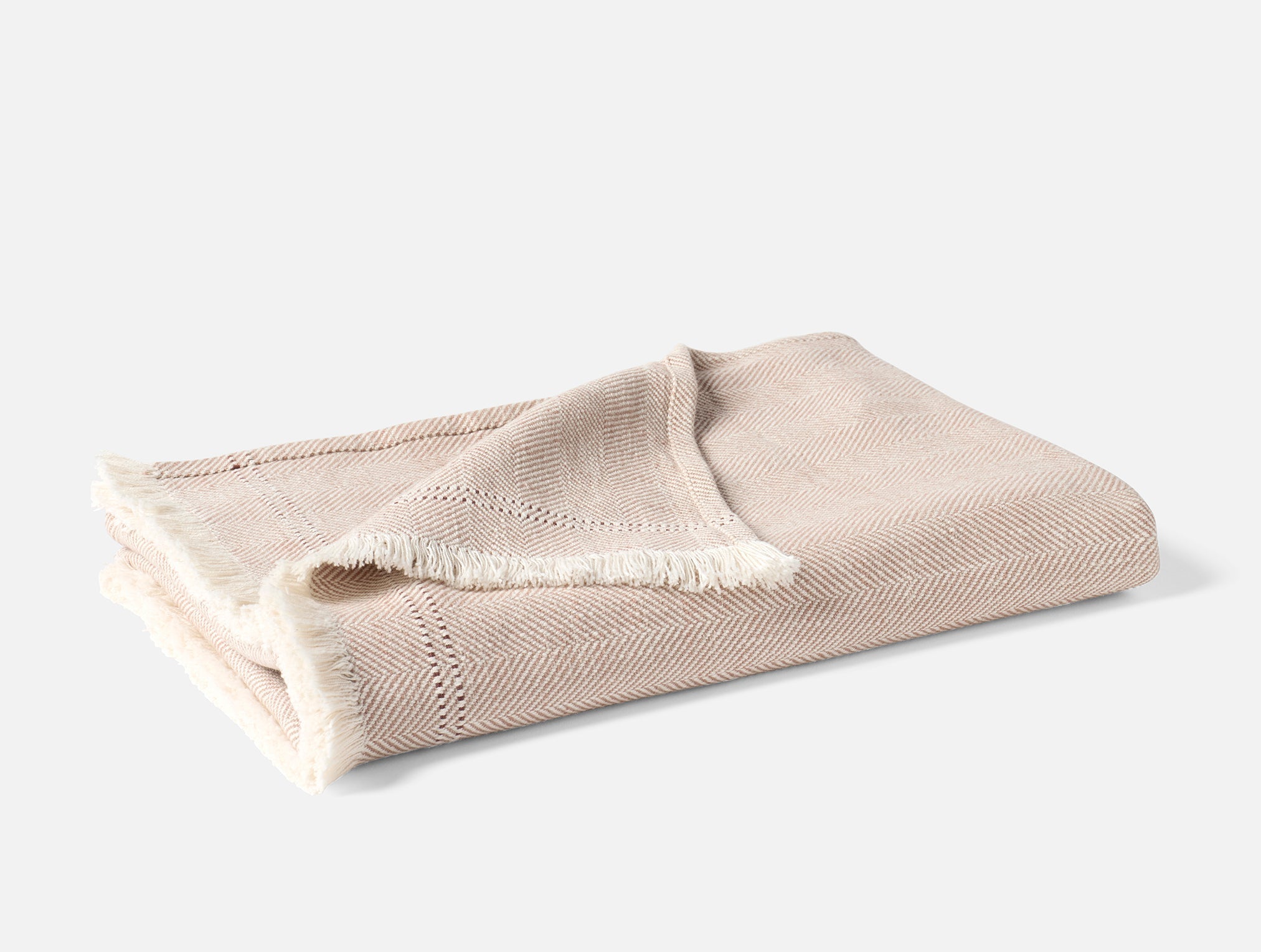 Warm Beige Herringbone Textile Throw Blanket for Everyday Comfort