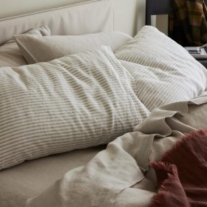 Oatmeal Striped Linen Blend Pillowcase Pair