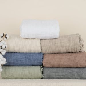 Soft Organic Certified Cotton Muslin Blanket, 4 Layer Gauze California King, Queen Twin Bedspread, Muslin Throw Blanket