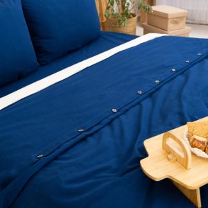 Navy Linen Duvet Cover: Stone Washed Cotton-Linen Blend
