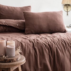 Chestnut Brown Muslin Soft Duvet Cover: Turkish Cotton Breathable Bedding